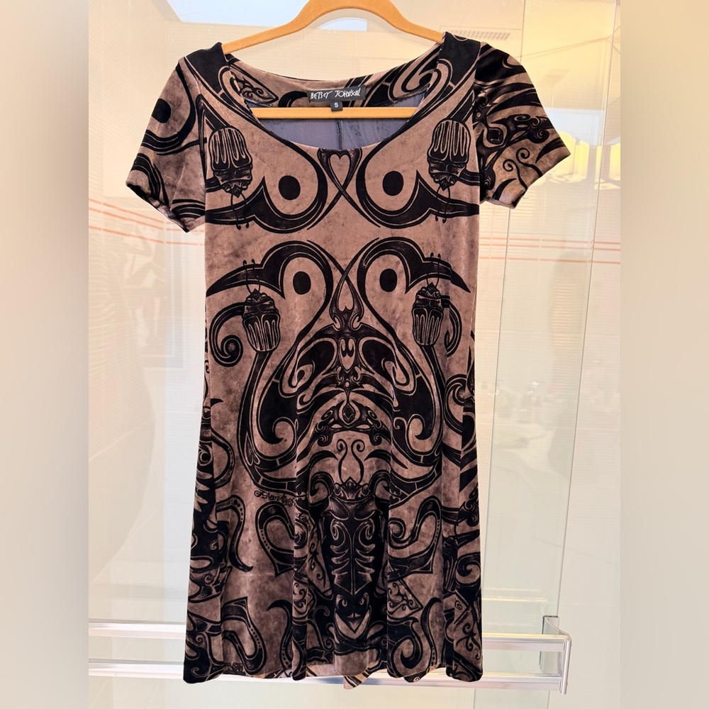 Betsey Johnson rare velvet Tattoo Print babydoll dress